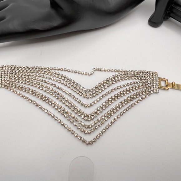 Vintage 10 Row RHINESTONE Chunky Bracelet Bright Shiny Silver Tone Bling Jewelry - Picture 7 of 10